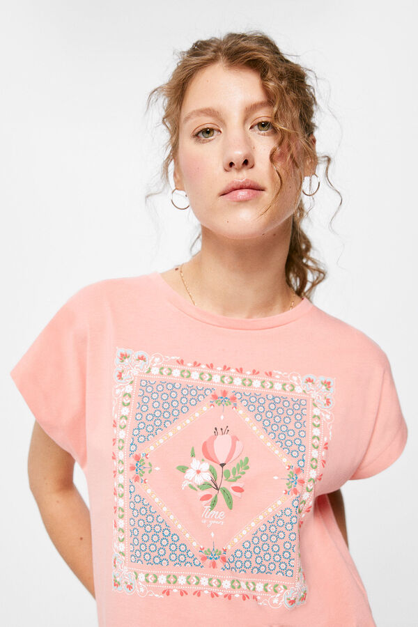 Springfield T-shirt Graphique Fleur Encadrée rose
