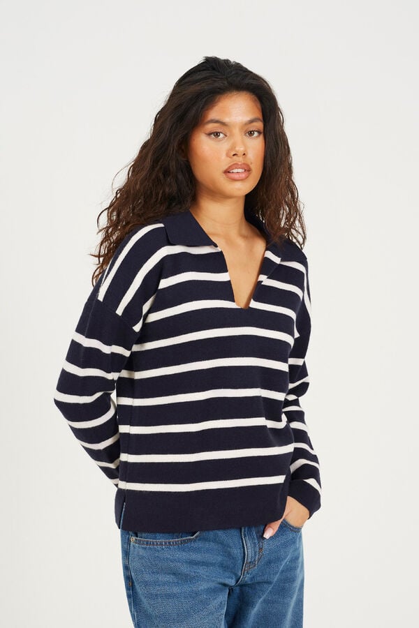 Brave Soul Jersey a rayas con cuello polo azul