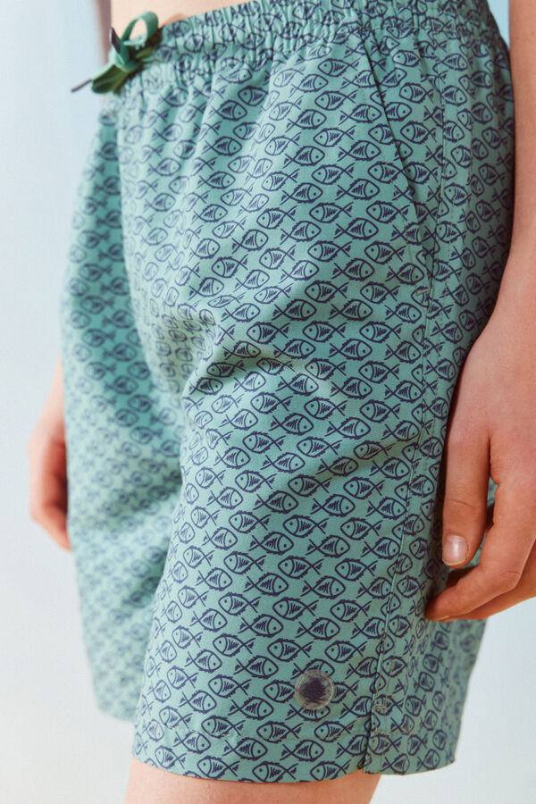 Springfield Kids Dečiji kupaći kostim sa ribicama Zelena