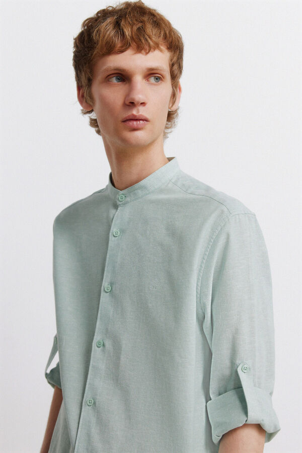 Springfield Linen mandarin collar shirt green