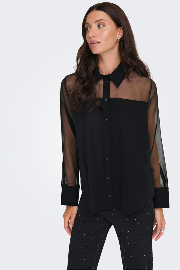 JDY Camisa manga larga transparente negro