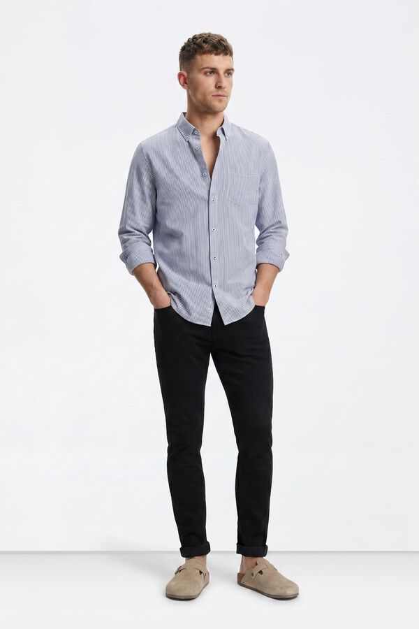 Tiffosi Regular Fit Oxford Striped Shirt blue