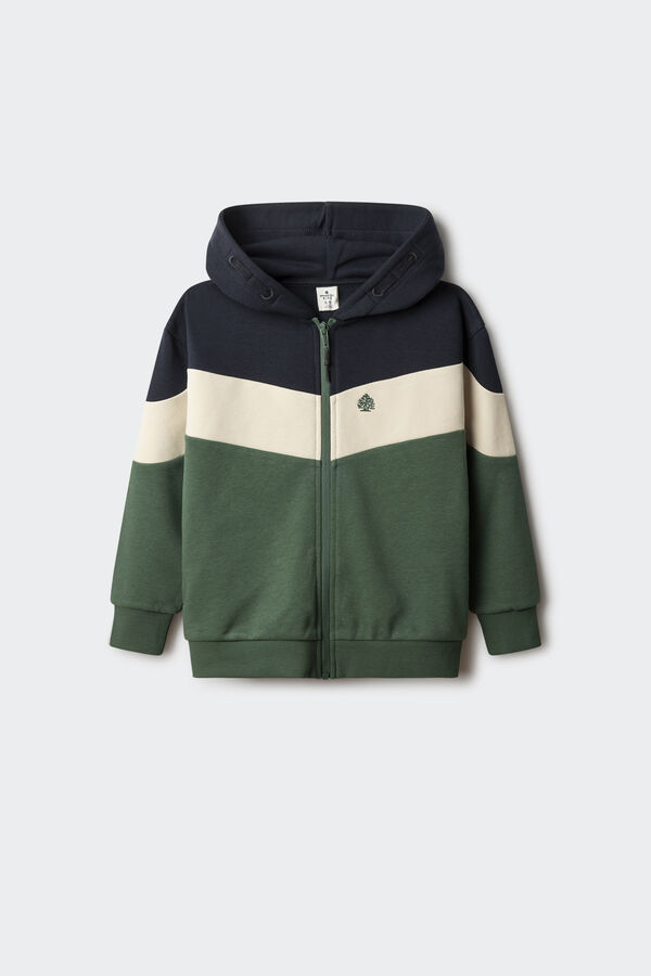 Springfield Sudadera abierta color block niño estampado verde