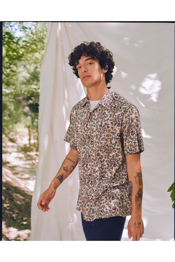 Springfield Short-sleeved shirt with Roots print camel
