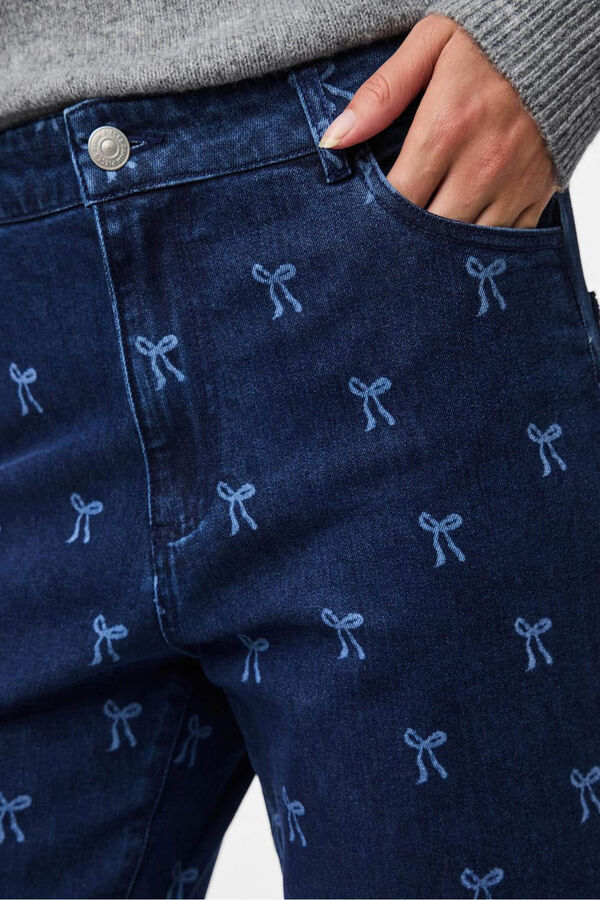 Pieces Relaxed jean with bow or tie print Plava