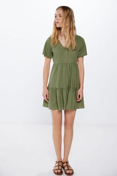 Springfield Kratka lanena haljina s naborima zelena