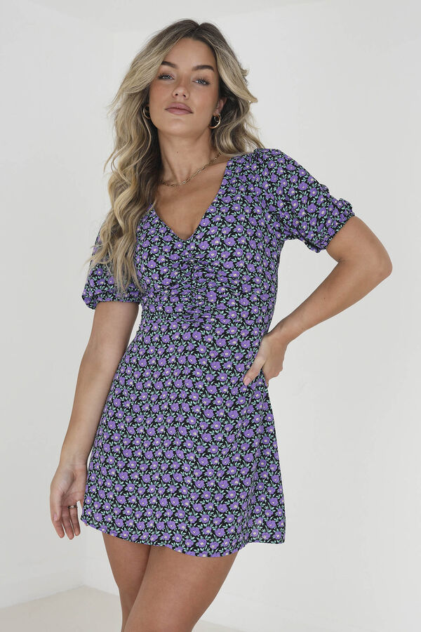 Springfield Floral dress with short sleeves purple