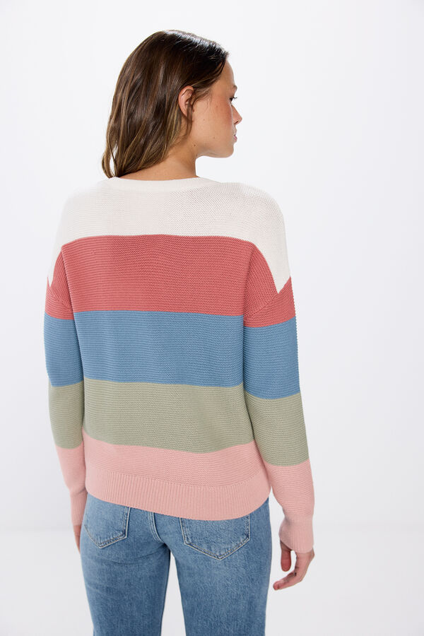 Springfield Pamučni džemper sa prugama u blokovima boja print