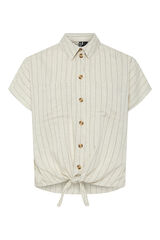 Pieces Camisa de manga corta con nudo y lino gris