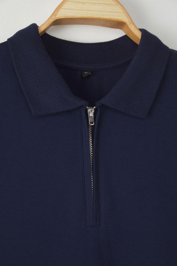 Trendyol Polo de manga corta y cremallera azul