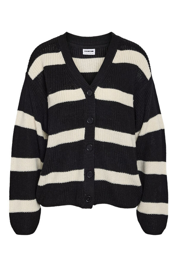 Noisy May Streifen Strickjacke mit V- Ausschnitt Schwarz
