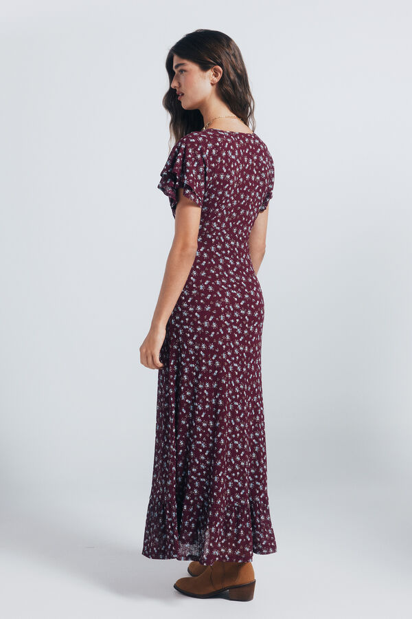 Springfield print ruffle sleeve midi red