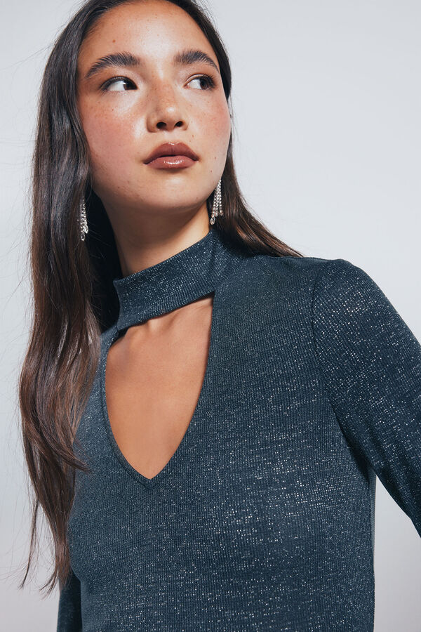 Springfield Lurex choker neck top grey