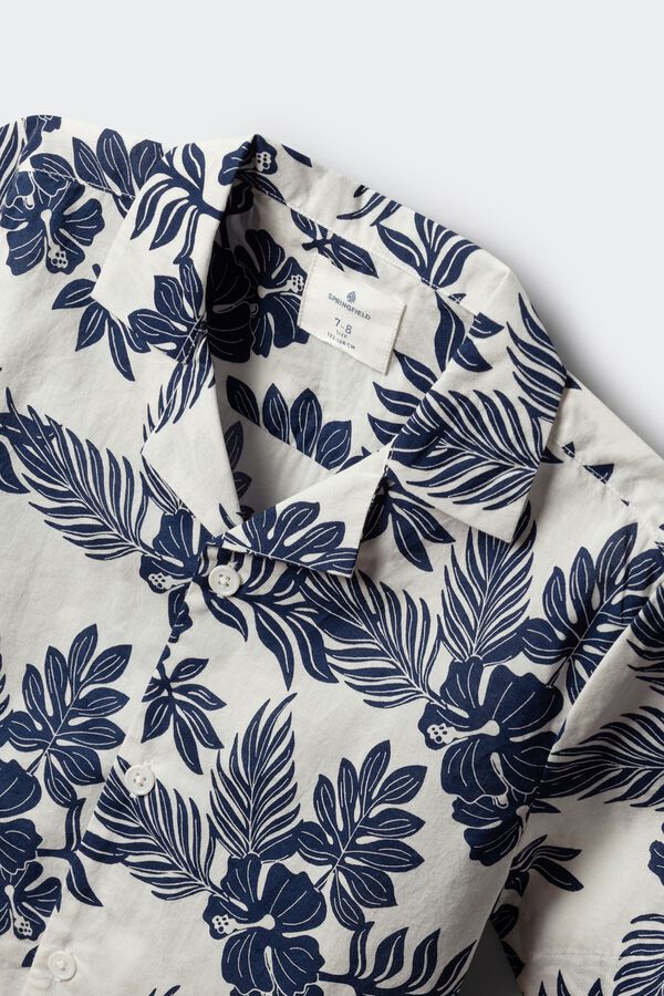 Springfield Kids Camisa de manga curta com flores azul para menino bege