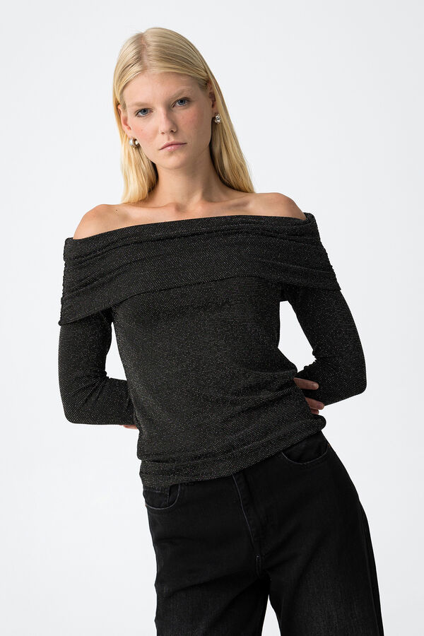 Tiffosi Top Hombros Descubiertos con Hilo Metalizado negro