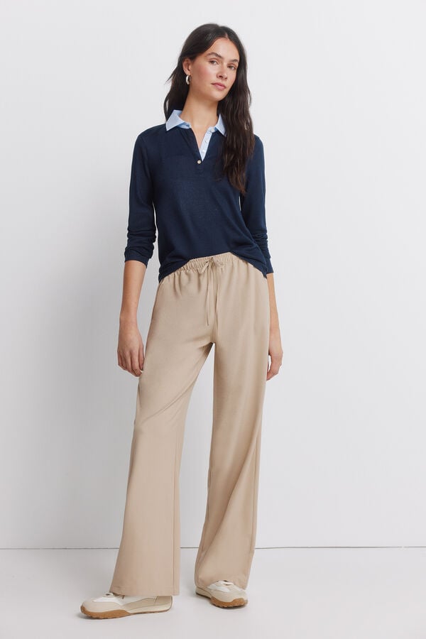 Springfield Long sleeve two-fabric jersey-knit polo shirt blue