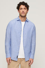 Springfield Camisa de manga larga de lino informal azul medio