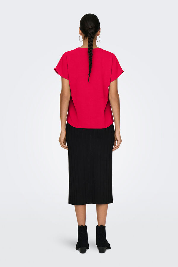 JDY Blusa de linho de manga curta vermelho