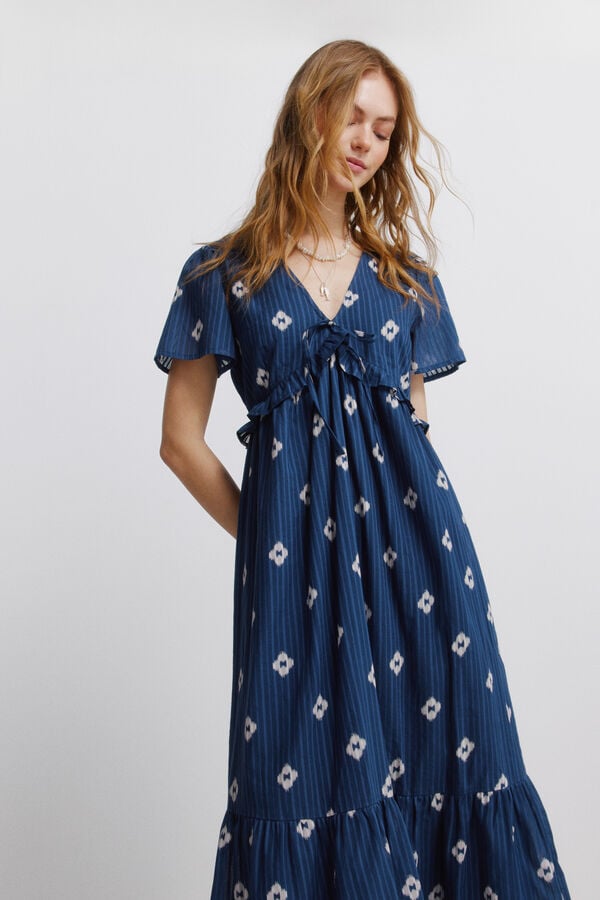 Springfield Double ruffle midi dress blue