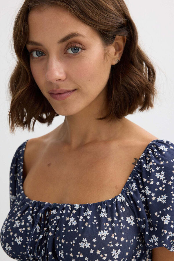 Inside Puffed sleeve midi dress blue