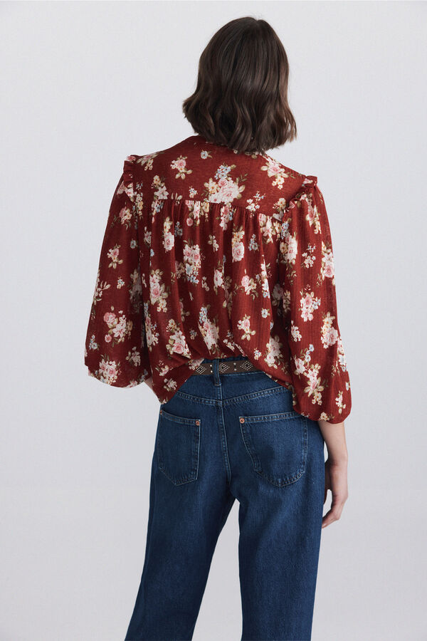 Springfield Printed ruffle lace blouse brown