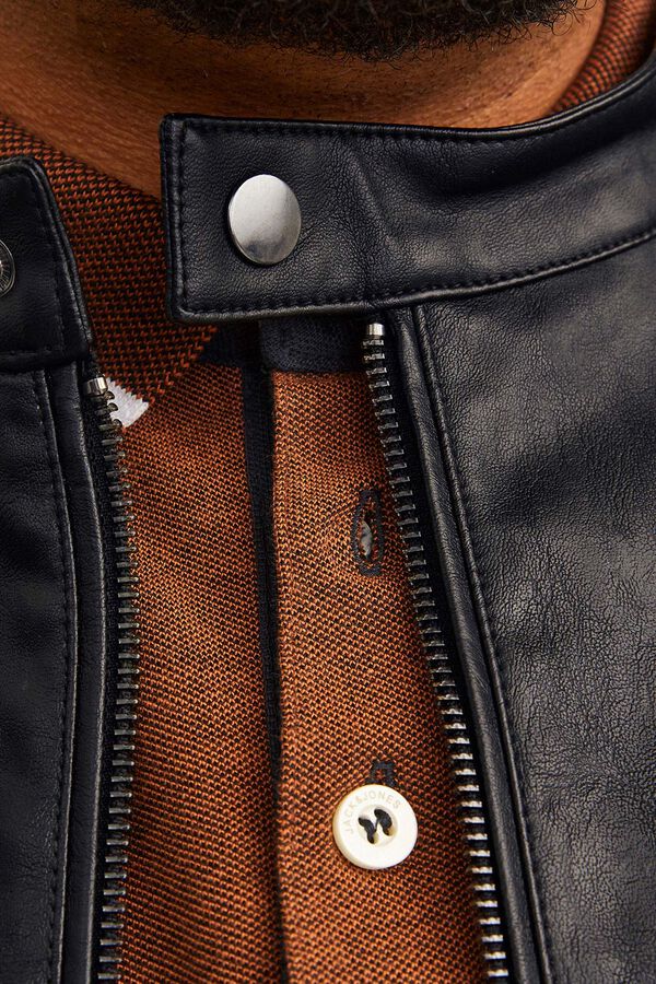 Jack & Jones Faux leather biker jacket black