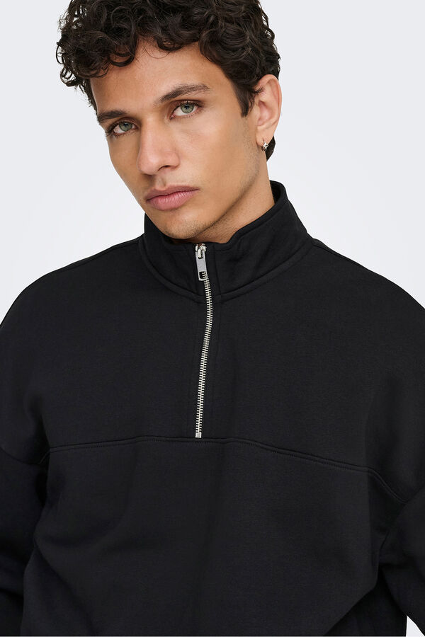 Only & Sons Sweatshirt with zip fastening. black