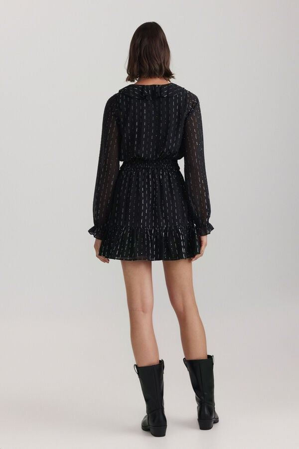Springfield Short dress with glitter ruffles black
