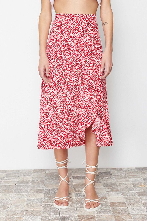 Trendyol Falda midi abertura rojo
