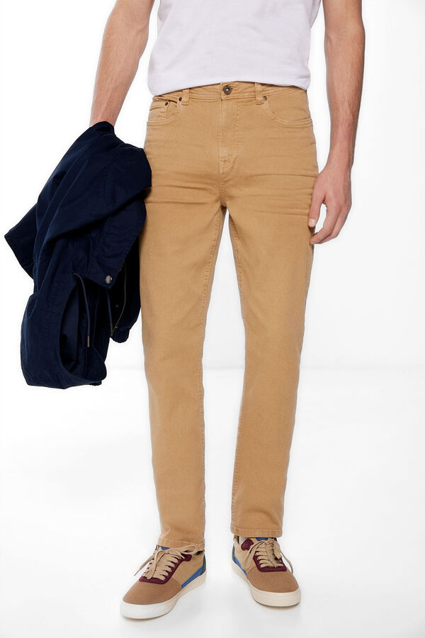 Springfield Pantalon 5 poches couleur regular délavé beige moyen