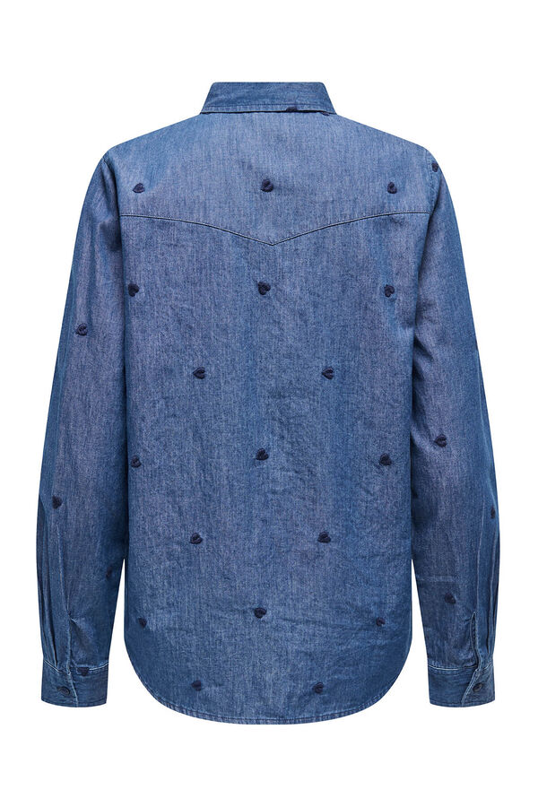 JDY Camisa de ganga bordada azul