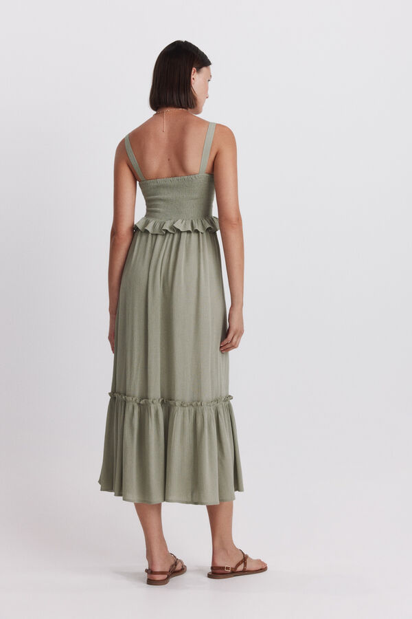 Springfield Embroidered strap midi dress beige