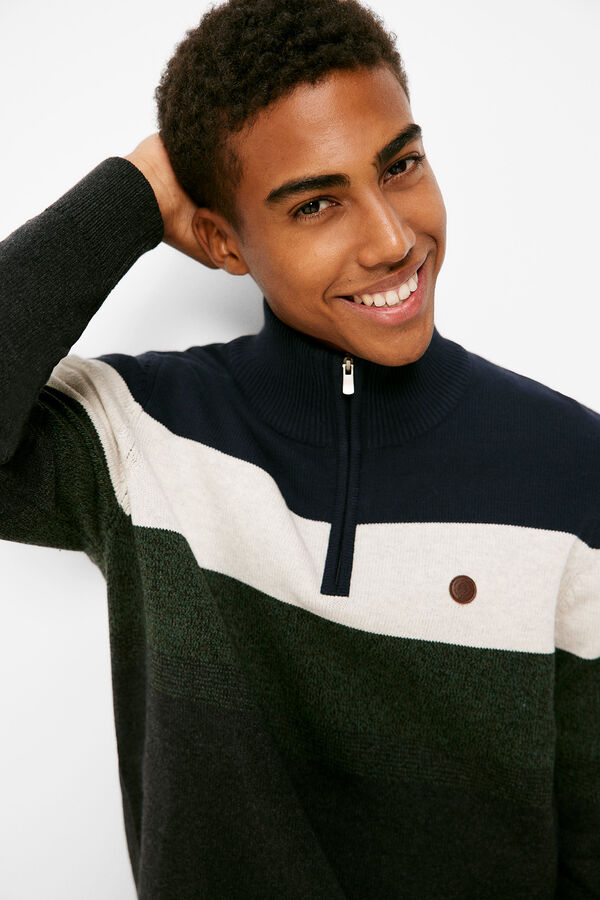 Springfield Colour block jumper with zipped high neck grey