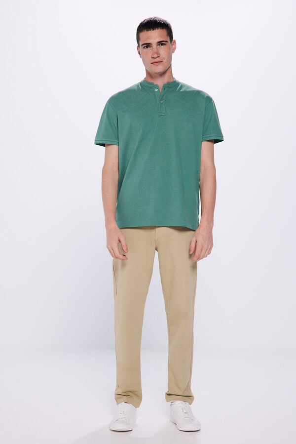 Springfield Striped jersey-knit polo shirt green