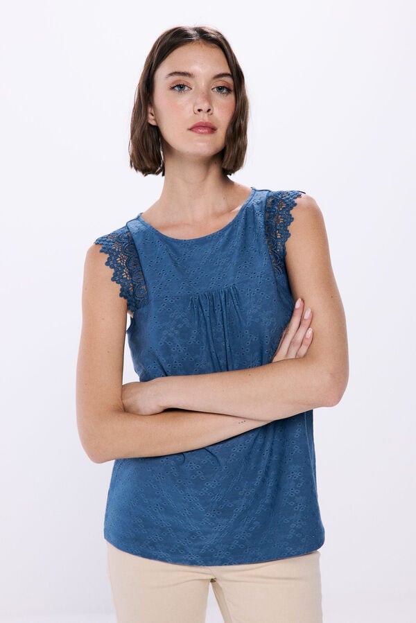 Springfield Lace shoulders T-shirt blue