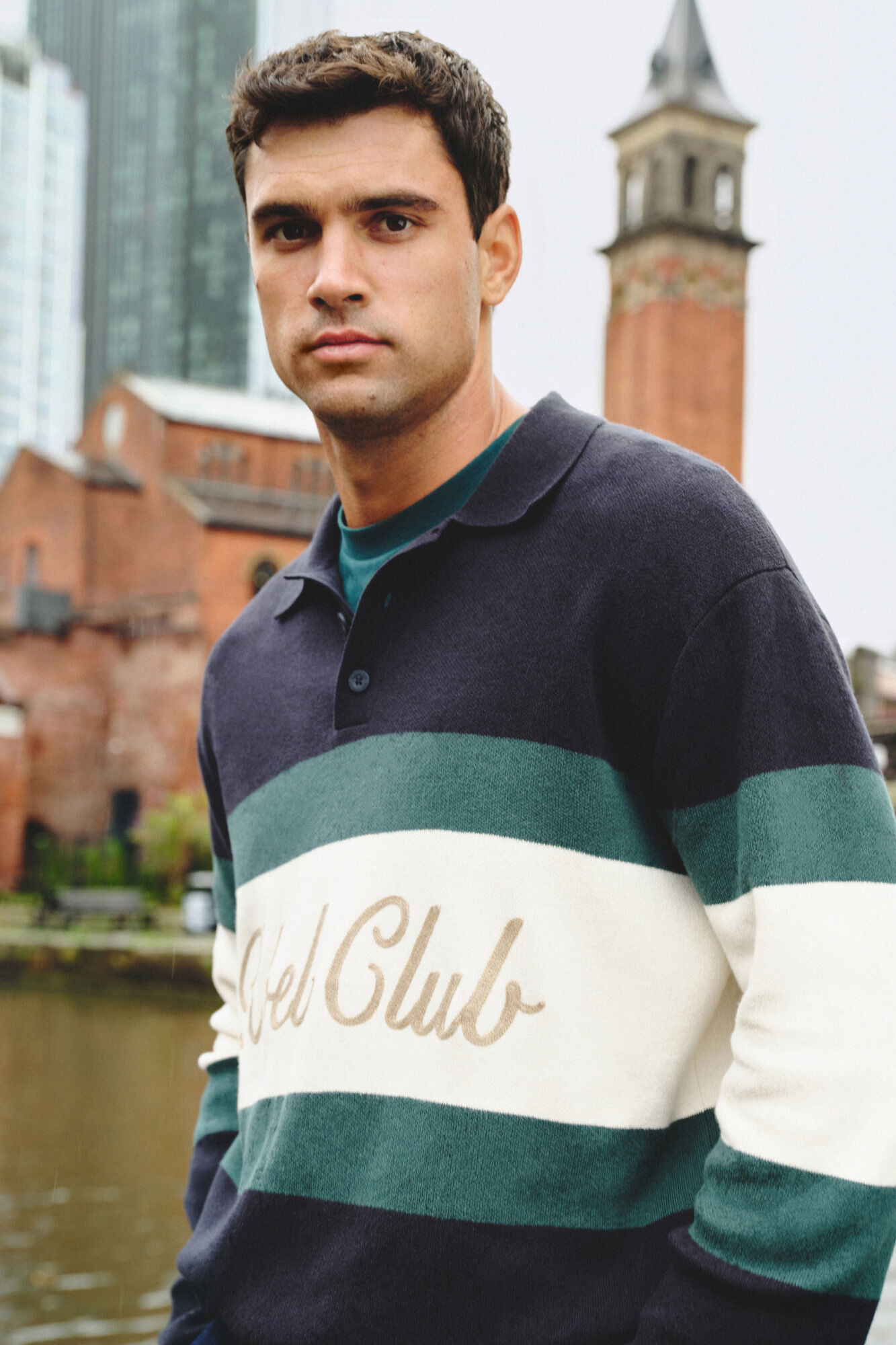 Springfield polo shirt neck sweater with embroidered text