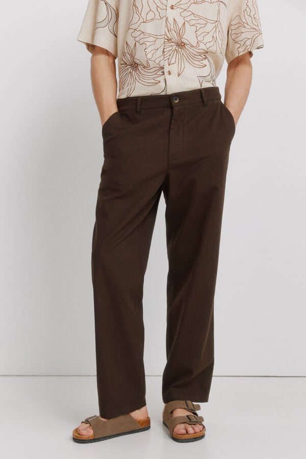 Springfield Linen straight fit trousers nude