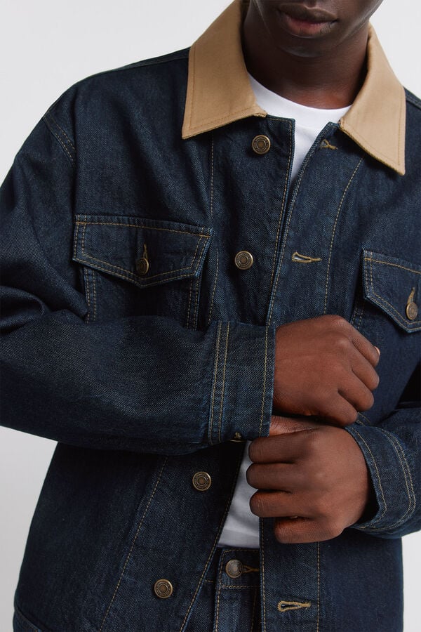 Springfield Veste en jean oversize avec col contrast&eacute; bleu