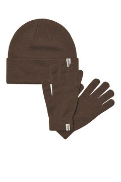 Jack & Jones Set de gorro y guantes marr&oacute;n