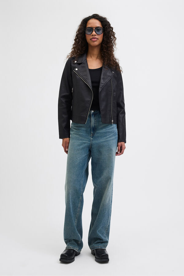 Jack & Jones Faux leather biker jacket black