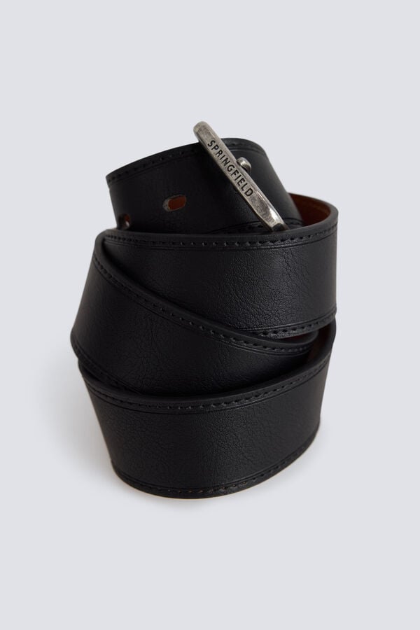 Springfield Faux leather topstitched belt black