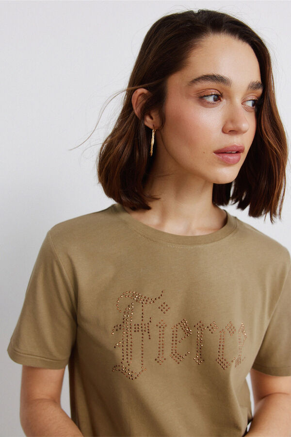 Springfield Studded short sleeve T-shirt beige