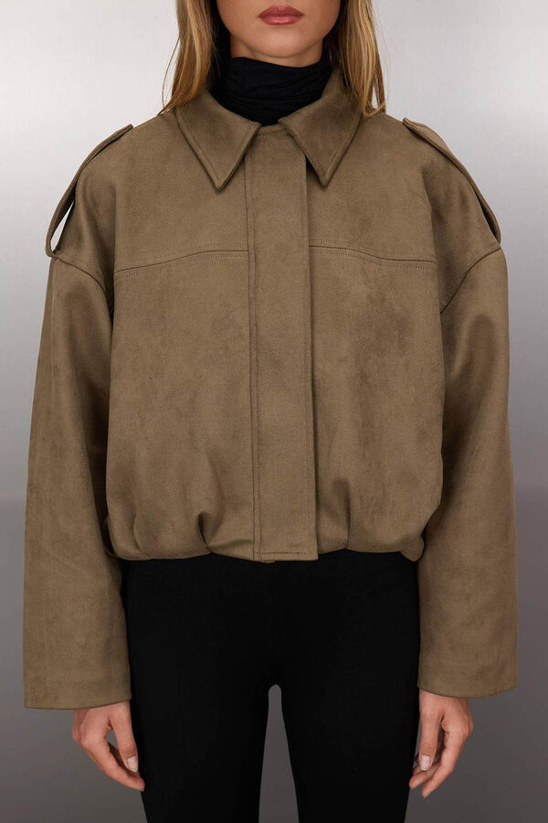 Trendyol Casaco bomber efeito camur&ccedil;a Caqui escuro