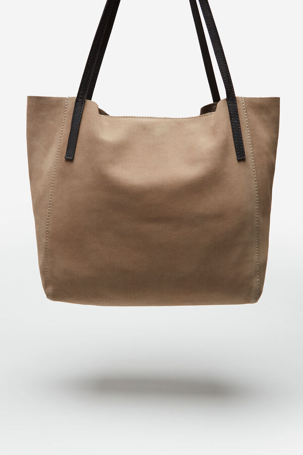 Springfield Split leather shopper bag with strap beige