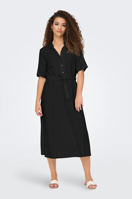 Vestido midi camisero de lino con cinturón