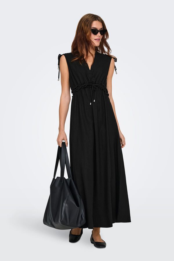 Only Vestido largo de lino negro