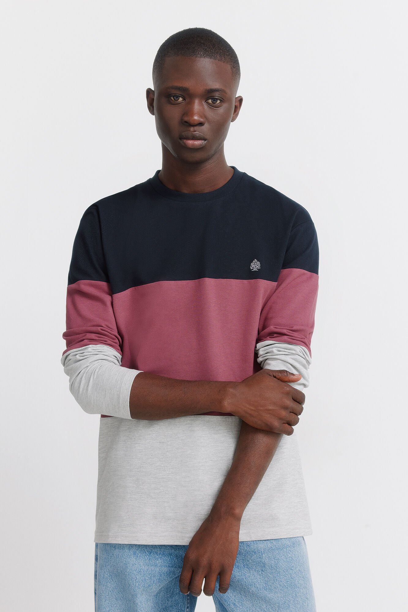 Springfield long sleeve piqu&eacute; block t-shirt