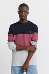 Springfield long sleeve piqu&eacute; block t-shirt blue