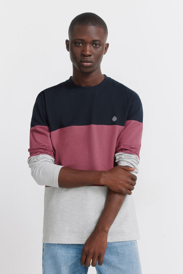 Springfield long sleeve piqu&eacute; block t-shirt blue