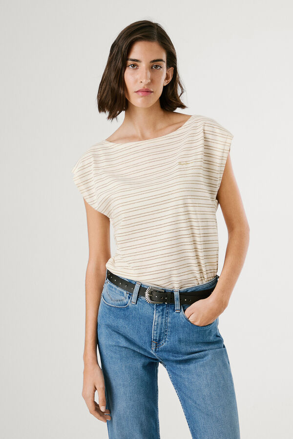 Pepe Jeans short sleeve striped T-shirt with back slit printed